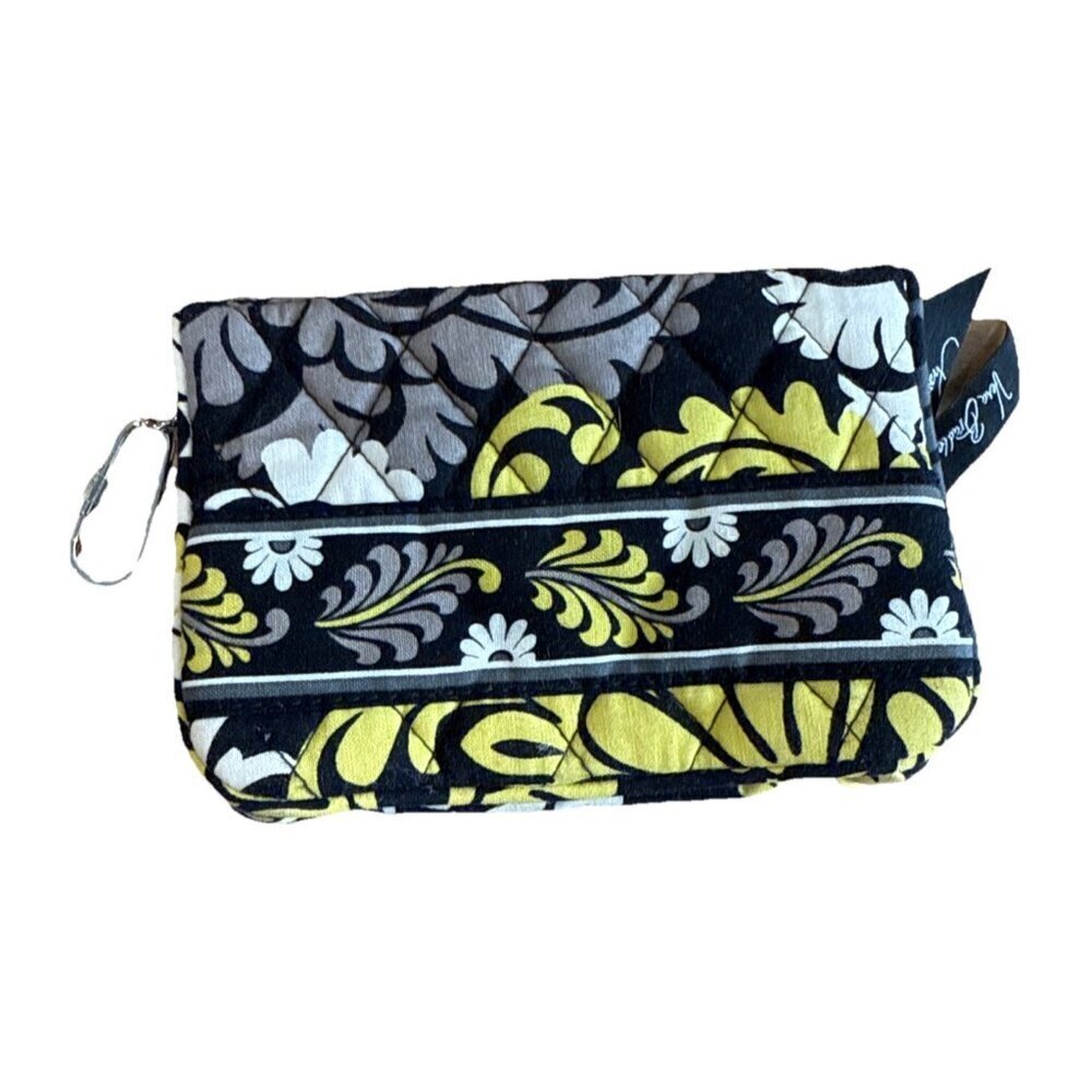 Vera Bradley Turnlock Wallet Baroque Floral Pattern Black Yellow Gray